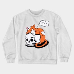 red orange cat sleeping on the vampire skull Crewneck Sweatshirt